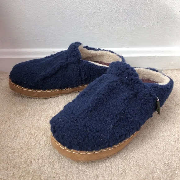 L.L. Bean Navy Blue Pile Fleece Round Toe Cozy Slipper Slides Size 6 - Picture 6 of 13